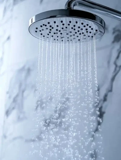 Water-flowing-from-a-modern-chrome-showerhead…